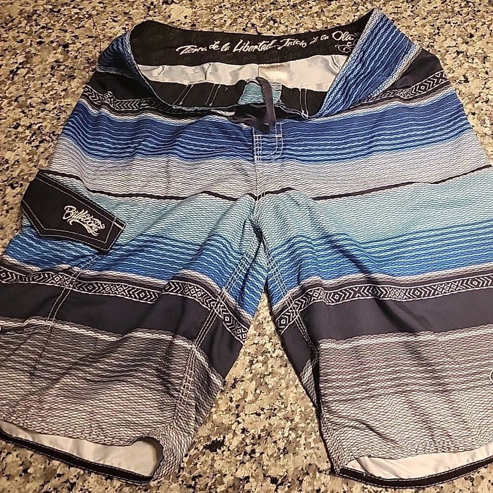 Billabong Mens  Drawstring‎ Board Shorts Sz.34x11"/Blue/Stripes RN#99064